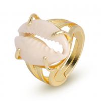 Shell Finger Ring, Brass, with Trumpet Shell, plated, for woman 