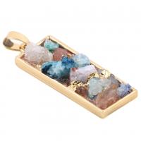 Gemstone Zinc Alloy Pendants, with Gemstone, Square, gold color plated, Unisex 