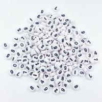 Acryl Zahlen Perlen, rund, DIY & mit einem Muster von Nummer & Emaille, gemischte Farben, 4x7mm, verkauft von G