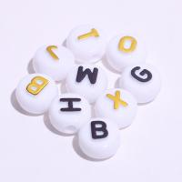 Acryl Alphabet Perlen, rund, Spritzgießen, DIY & mit Brief Muster & Golddruck, gemischte Farben, 6x10mm, verkauft von G