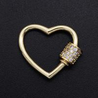 Brass Screw Clasp, Heart, plated, DIY & micro pave cubic zirconia, mixed colors 