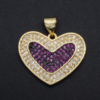 Cubic Zirconia Micro Pave Brass Pendant, Heart, plated, DIY & micro pave cubic zirconia, mixed colors 