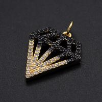 Cubic Zirconia Micro Pave Brass Pendant, Diamond Shape, plated, DIY & micro pave cubic zirconia, mixed colors 