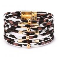 Cowhide Bracelets, Zinc Alloy, with Leather, multilayer & for woman & leopard pattern 