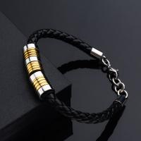 PU Leather Cord Bracelets, Stainless Steel, with PU Leather, plated, for man .5 cm 