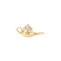 Cubic Zirconia Micro Pave Brass Pendant, Lamp of Aladdin, gold color plated, DIY & micro pave cubic zirconia 