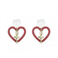 Resin Drop Earring, with Plush & Zinc Alloy, Heart, gold color plated & for woman, red 