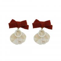 Boucles d'oreilles Pom Pom Duveteux, velours de coton, avec Feuille d'acétate & perle de plastique & alliage de zinc, styles différents pour le choix & pour femme, rouge Vendu par paire
