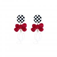 Fluffy Pom Pom Earrings, Acrylic, with Velour & Zinc Alloy, Heart, for woman, black and red 