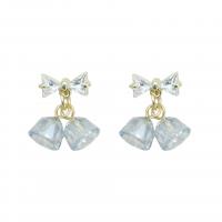 Crystal Drop Earring, Zinc Alloy, with Crystal, Bowknot, micro pave cubic zirconia & for woman, white 