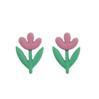 Zinc Alloy Stud Earring, Flower, stoving varnish, for woman, mixed colors 