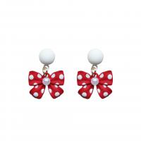 Plastic Pearl Zinc Alloy Earring, with Plastic Pearl, Bowknot, stoving varnish & for woman 