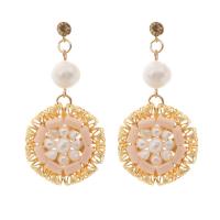 Stainless Steel Drop Earring, with pearl & Crystal & Brass, gold color plated, fashion jewelry & for woman & hollow 