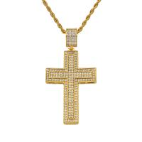 Rhinestone Stainless Steel Pendants, Cross, gold color plated, fashion jewelry & with rhinestone, golden 