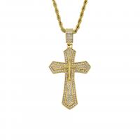 Rhinestone Stainless Steel Pendants, Cross, gold color plated, fashion jewelry & with rhinestone, golden 