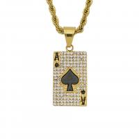 Rhinestone Stainless Steel Pendants, Poker, gold color plated, fashion jewelry & with rhinestone, golden 