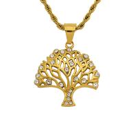 Rhinestone Stainless Steel Pendants, Tree, gold color plated, fashion jewelry & with rhinestone, golden 