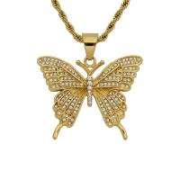 Rhinestone Stainless Steel Pendants, Butterfly, gold color plated, fashion jewelry & with rhinestone, golden 