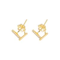 Brass Earring Stud Component, Letter V, gold color plated, DIY & micro pave cubic zirconia 