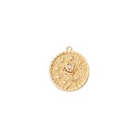 Cubic Zirconia Micro Pave Brass Pendant, Flat Round, gold color plated, DIY & with flower pattern & micro pave cubic zirconia 