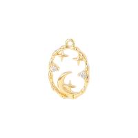 Cubic Zirconia Micro Pave Brass Pendant, Moon and Star, gold color plated, DIY & micro pave cubic zirconia & hollow 