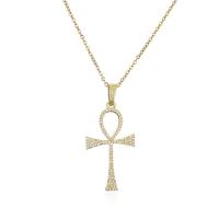 Cubic Zircon Micro Pave Brass Necklace, with 1.96 inch extender chain, Cross, gold color plated, micro pave cubic zirconia & for woman Approx 17.72 Inch 
