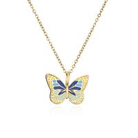 Brass Jewelry Necklace, Butterfly, gold color plated, for woman & enamel Approx 17.72 Inch 