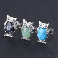 Gemstone Brass Finger Ring, with Gemstone, Owl, platinum color plated & for woman 