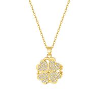 Cubic Zircon Micro Pave Brass Necklace, with stainless steel chain, with 2.36inch extender chain, Four Leaf Clover, gold color plated, micro pave cubic zirconia & for woman, 15mm .75 Inch 