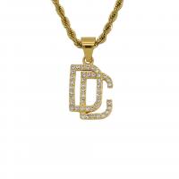 Rhinestone Stainless Steel Pendants, Alphabet Letter, gold color plated, fashion jewelry & with rhinestone, golden 
