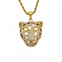 Rhinestone Stainless Steel Pendants, Leopard, gold color plated, fashion jewelry & with rhinestone & hollow, golden 