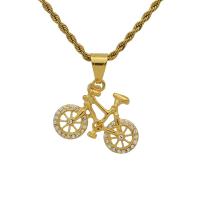 Rhinestone Stainless Steel Pendants, Bike, gold color plated, fashion jewelry & with rhinestone, golden 