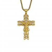 Rhinestone Stainless Steel Pendants, Crucifix Cross, gold color plated, fashion jewelry & with rhinestone, golden 