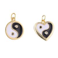 Enamel Brass Pendants, plated, ying yang & DIY & micro pave cubic zirconia, mixed colors 