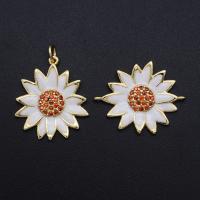 Cubic Zirconia Micro Pave Brass Pendant, Chrysamthemum, plated, DIY & micro pave cubic zirconia & enamel, mixed colors 