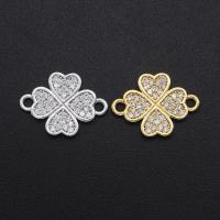 Cubic Zirconia Micro Pave Brass Connector, Four Leaf Clover, plated, DIY & micro pave cubic zirconia 
