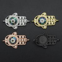 Cubic Zirconia Micro Pave Brass Connector, with Resin, Evil Eye Hamsa, plated, DIY & micro pave cubic zirconia 