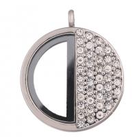 Zinc Alloy Floating Charm Pendant, with Glass, Round, plated, DIY & with rhinestone 