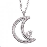Floating Charm Necklace, Zinc Alloy, with Glass, Moon and Star, plated, for woman & with rhinestone cm 