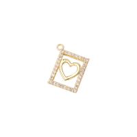 Cubic Zirconia Micro Pave Brass Pendant, Heart, gold color plated, DIY & micro pave cubic zirconia & hollow 