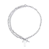 Titanium Steel Jewelry Necklace, with Plastic Pearl, Unisex & micro pave cubic zirconia, original color Approx 17.72 Inch 