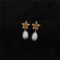 Freshwater Pearl Brass Earring, with Freshwater Pearl, gold color plated, for woman, 28mm 