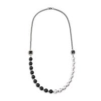 Titanium Steel Sweater Necklace, with zinc alloy bead & ABS Plastic Pearl & Resin Rhinestone, Unisex, white and black, 20*13mm,10mm Approx 23.62 Inch 