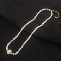 Freshwater Pearl Brass Necklace, with Brass, with 1.96 inch extender chain, real gold plated, for woman, white, 5.5-6mm Approx 15 Inch 
