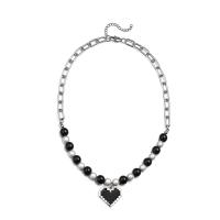 Titan Schmuck Halskette, Titanstahl, mit ABS-Kunststoff-Perlen, mit Verlängerungskettchen von 1.96 inch, unisex, weiß und schwarz, Länge:ca. 17.72 ZollInch, verkauft von PC