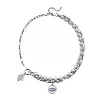 Titan Schmuck Halskette, Titanstahl, mit ABS-Kunststoff-Perlen, mit Verlängerungskettchen von 1.96 inch, unisex & mit Strass, originale Farbe, Länge:ca. 17.72 ZollInch, verkauft von PC