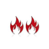 Titanium Steel Stud Earring, Fire, Unisex & epoxy gel, red 