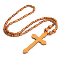 Rosary Necklace, Wood, Cross, stoving varnish, Unisex 1.5*0.7mm,11.1cm*5.6cm .71 Inch 