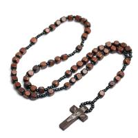 Rosary Necklace, Wood, Cross, Unisex & enamel 4.2*2.4cm,8mm .72 Inch 