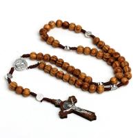 Rosary Necklace, Pine, with Zinc Alloy, Crucifix Cross, polished, Unisex, 5.5*3.5cm,2*2cm,10mm .23 Inch 